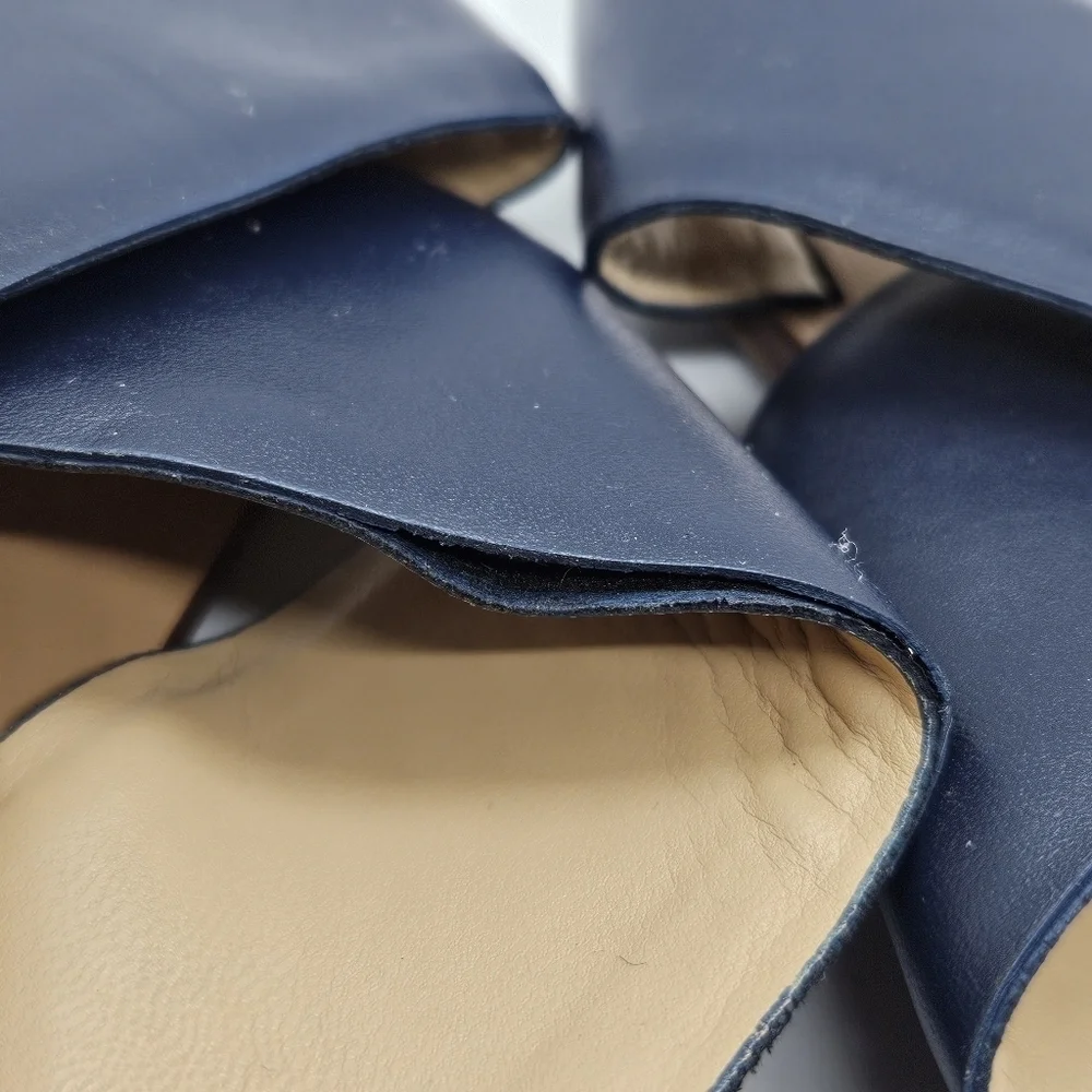 Talbots navy leather cross-strap slide sandals size 10M
